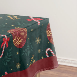 Candy Canes Snowflakes Red Christmas Balls Green Tischdecke