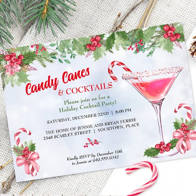 Candy Canes und Cocktails Weihnachtsfeier Feiertagskarte (Von Creator hochgeladen)