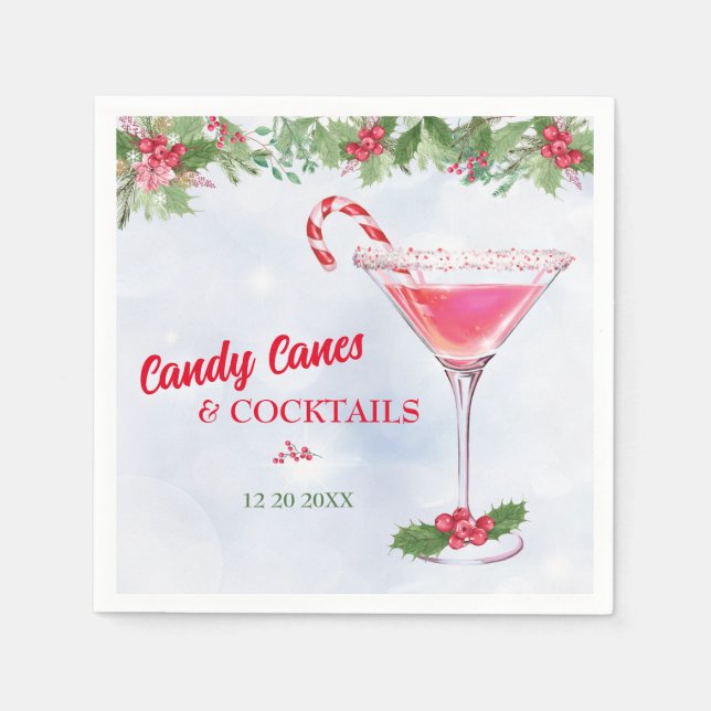 Candy Canes und Cocktails Weihnachtsfeier Serviette (Vorderseite)
