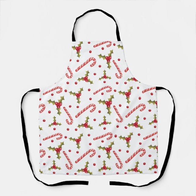 Candy Canes und Holly Seamless Muster Schürze (Vorderseite)