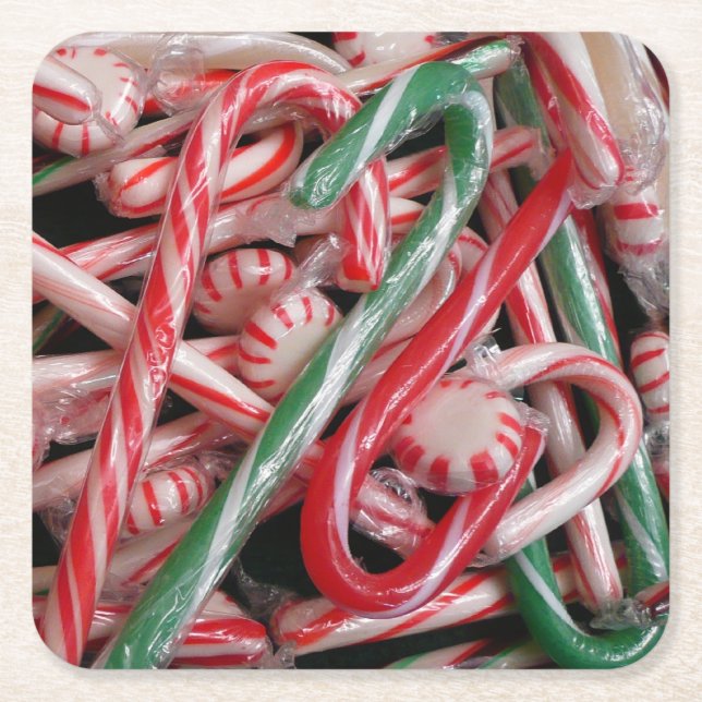 Candy Canes und Pfefferminz Weihnachtsfeiertag Rechteckiger Pappuntersetzer (Vorderseite)