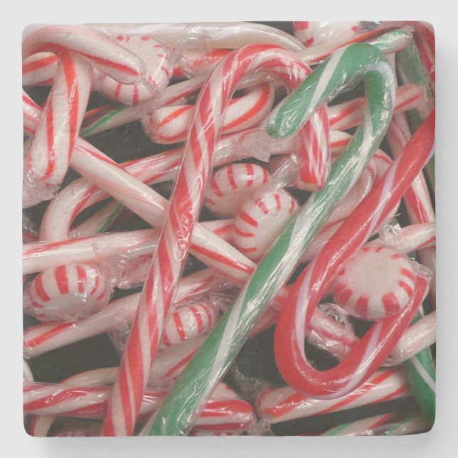Candy Canes und Pfefferminz Weihnachtsfeiertag Steinuntersetzer (Vorderseite)