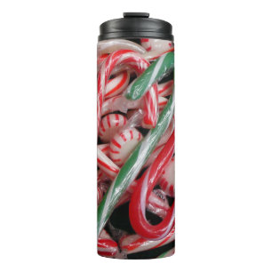 Candy Canes und Pfefferminz Weihnachtsfeiertag Thermosbecher