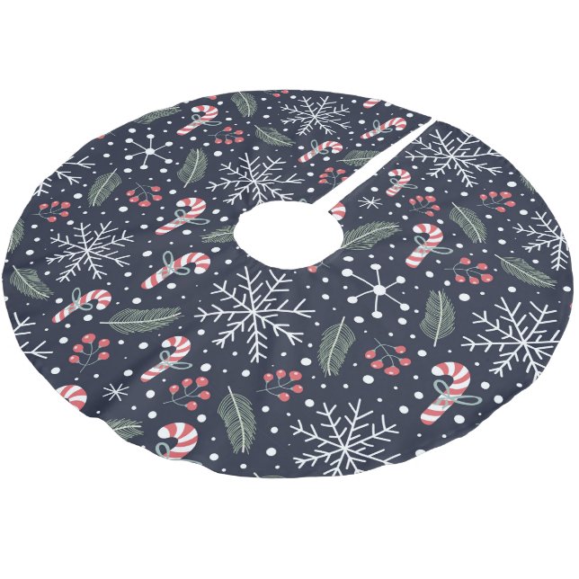Candy Canes und Snowflakes Weihnachtsbaumrock Polyester Weihnachtsbaumdecke (Schrägansicht)