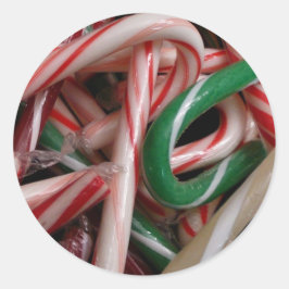 Candy Canes Weihnachtsfeiertag Weiß Grün und Rot Runder Aufkleber