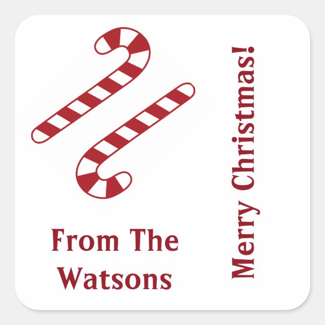Candy Canes Weihnachtskleber Quadratischer Aufkleber (Vorderseite)