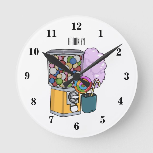 Candy Cartoon Illustration Runde Wanduhr (Vorderseite)