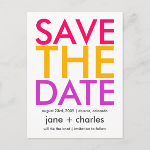 Candy Colors Rosa, Orange und Lila Save the Date Ankündigungspostkarte