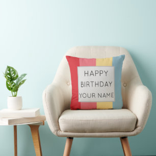 Candy Colors Striped Happy Birthday Kissen