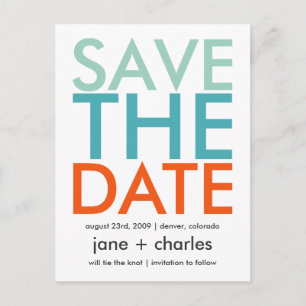 Candy Colors Turquoise & Orange Save the Date Ankündigungspostkarte