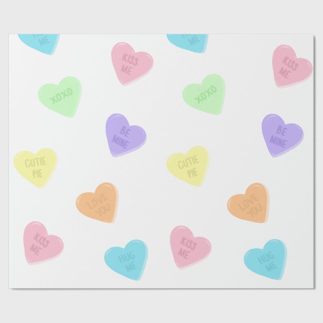 Candy Conversation Heart Valentinstag Geschenkpapier (Saum)