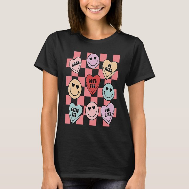 Candy Conversation Hearts Retro Groovy Valentines  T-Shirt (Vorderseite)