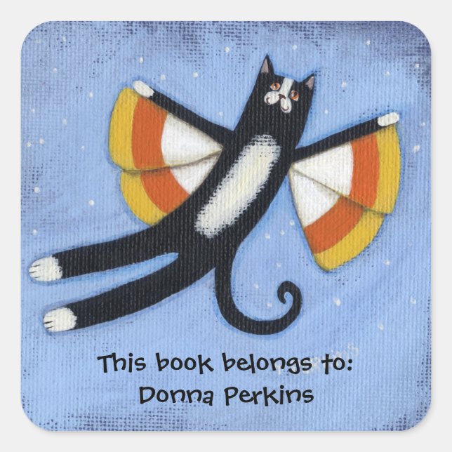 Candy Corn Cat Angel Quadratischer Aufkleber (Vorderseite)