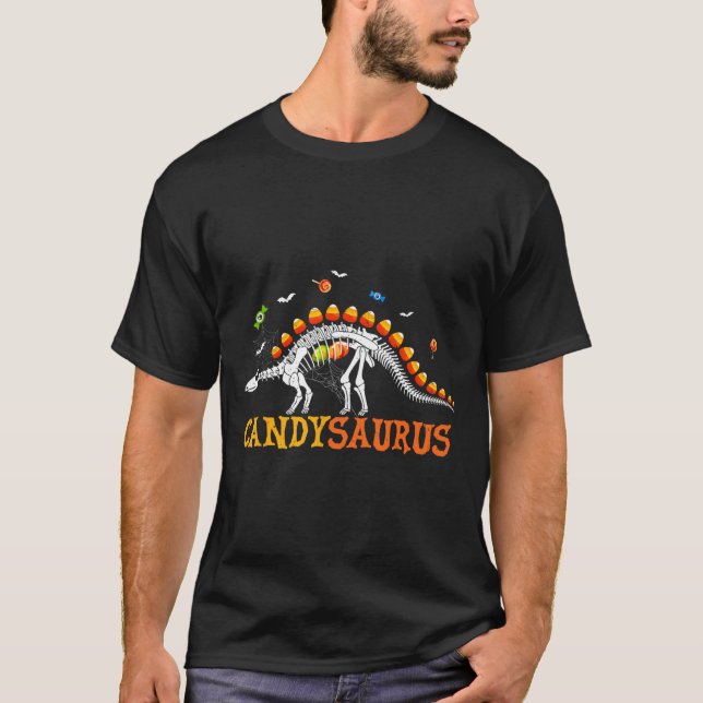 Candy Corn Dinosaur Skeleton Happy Halloween T-Shirt (Vorderseite)