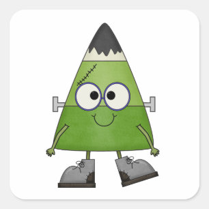 Candy Corn Frankenstein Halloween Quadratischer Aufkleber