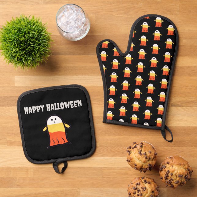 Candy Corn Ghost Ofenhandschuh & Topflappen-Set (Oben Unten)