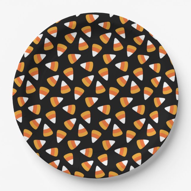 Candy Corn Halloween Black und Orange Pappteller (Vorderseite)