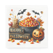 Candy Corn Happy Halloween Paper Napkin