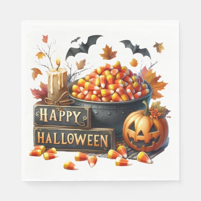 Candy Corn Happy Halloween Paper Napkin Serviette (Vorderseite)