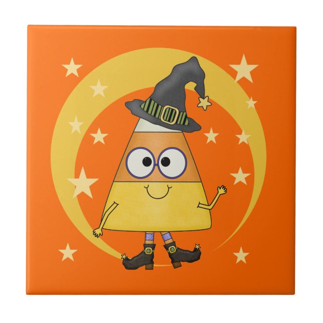 Candy Corn Hexe Halloween Fliese (Vorderseite)