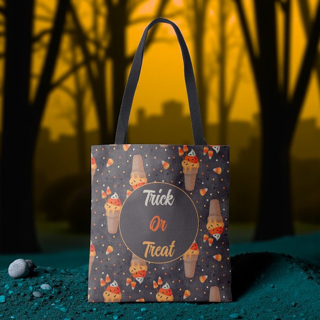 Candy Corn Ice Creme (Fun Halloween tote with candy corn ice cream cones and “Trick or Treat” message.)