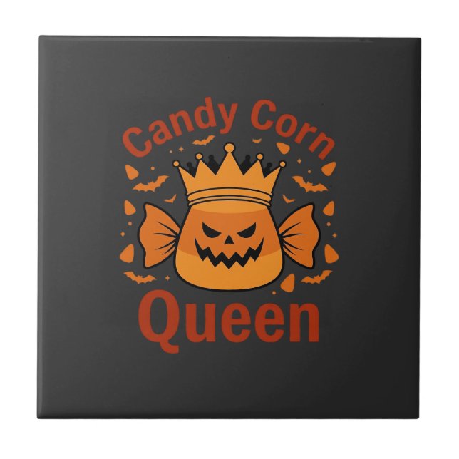Candy Corn Königin Halloween-Krone Fledermäuse_1 Fliese (Vorderseite)