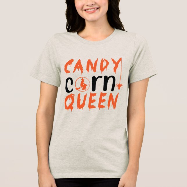 Candy Corn Queen Hexe Halloween Tri-Blend Shirt (Vorderseite)