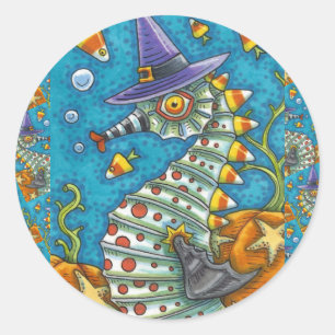 CANDY CORN SEEPFERD WITCH, UNTER DEM MEER HALLOWEE RUNDER AUFKLEBER