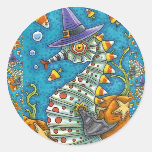 CANDY CORN SEEPFERD WITCH, UNTER DEM MEER HALLOWEE RUNDER AUFKLEBER (Vorderseite)