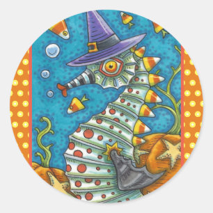 CANDY CORN SEEPFERD WITCH, UNTER DEM MEER HALLOWEE RUNDER AUFKLEBER