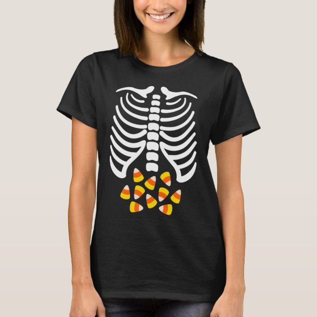 Candy Corn Skeleton Rib Cage Halloween Kostüm T-Shirt (Vorderseite)