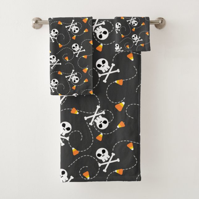 Candy Corn, Skulls und Crossbones Badhandtuch Set (Insitu)