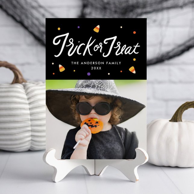 Candy Corn Trick oder Treat Halloween Foto Card (Von Creator hochgeladen)