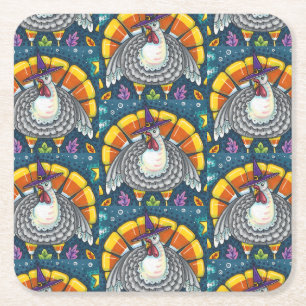 CANDY CORN TÜRKEI, ERNTEDANK FOLK ART BIRD RECHTECKIGER PAPPUNTERSETZER