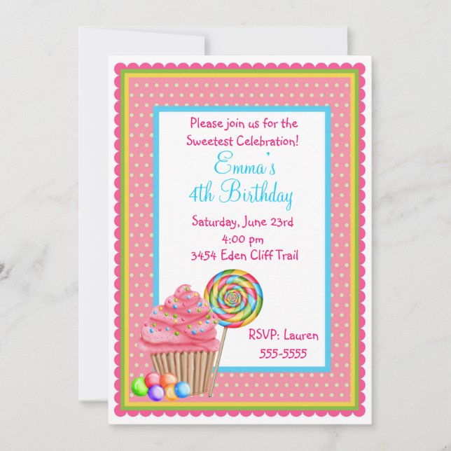 Candy Cupcake Einladung (Vorderseite)