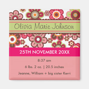 Candy Daisies Muster Birth Announcement Magnet