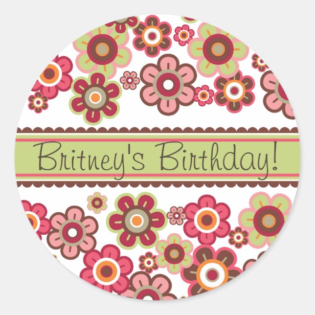 Candy Daisies Muster Geburtstagsgeschenkschild Runder Aufkleber (Vorderseite)