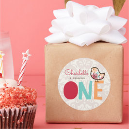 Candy Damask Chick Girl 1. Geburtstag Gastgeschenk Runder Aufkleber