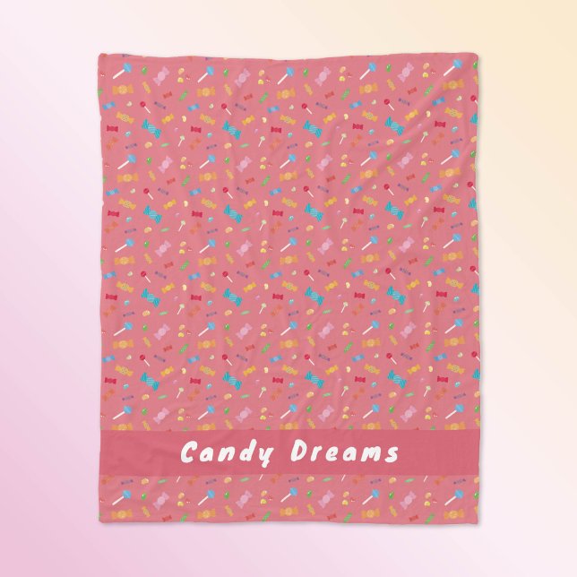 Candy Dreams Coral Rosa personalisierte Flanelldec Fleecedecke (Personalized 'Candy Dreams' Fleece Blanket.)