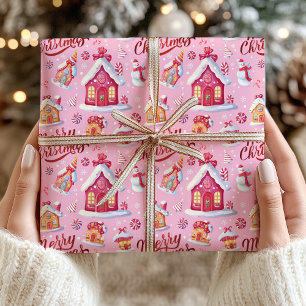 Candy Festive Whimsical Pink Frohe Weihnachten Geschenkpapier