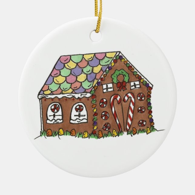 Candy Gingerbread House Frohe Weihnachtsfeiertage Keramik Ornament (Vorne)