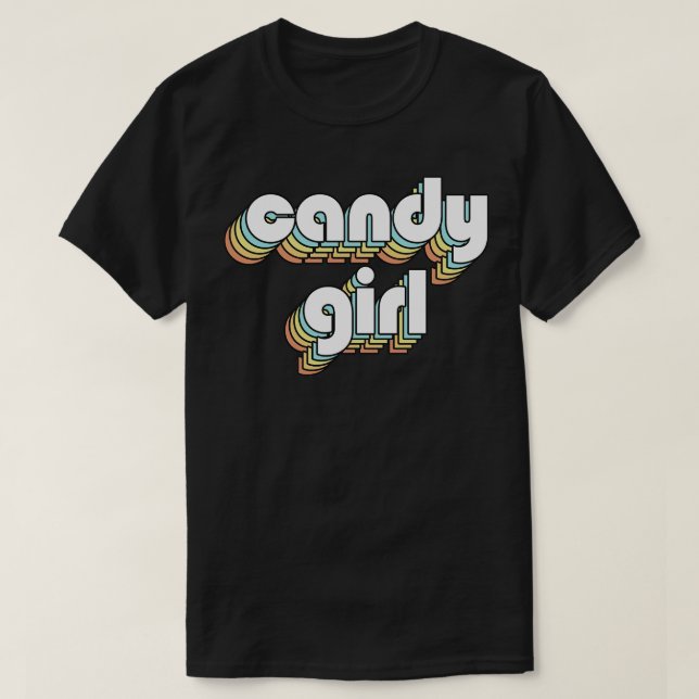 Candy Girl Retro Rainbow Typografie Faded Style T-Shirt (Design vorne)