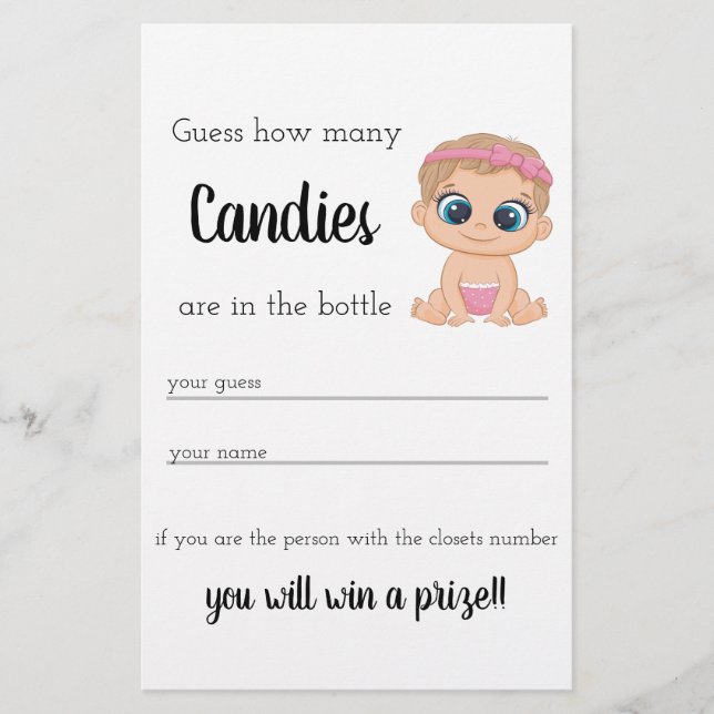 Candy Guessing Game Baby Girl Flyer (Vorne)
