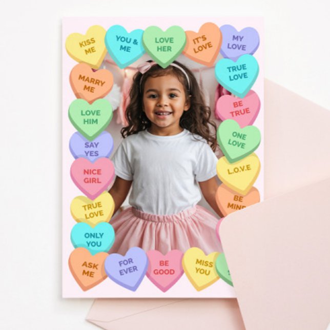 Candy Heart Kid Photo Valentine Card, Child School Mitteilungskarte (Von Creator hochgeladen)