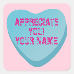 Candy Heart mit benutzerdefiniertem Text-Blue Hear Quadratischer Aufkleber