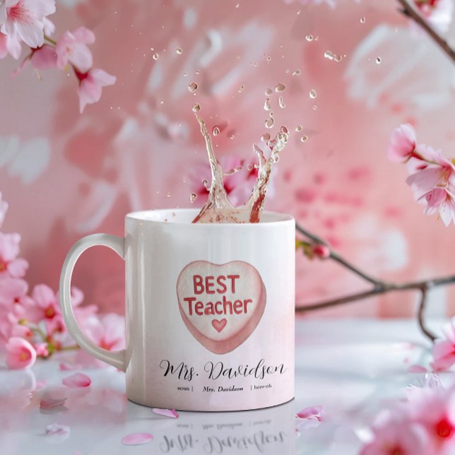 Candy Heart Valentine | Monogram des besten Lehrer Kaffeetasse (Von Creator hochgeladen)