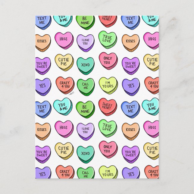 Candy Heart Valentine's Postcard Postkarte (Vorderseite)
