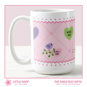 Candy Hearts and Love Birds Valentinstag Kaffeetasse