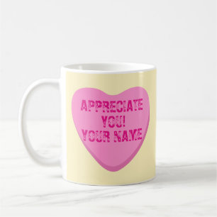 Candy Hearts mit Custom Text-Pink Heart on Yellow Kaffeetasse