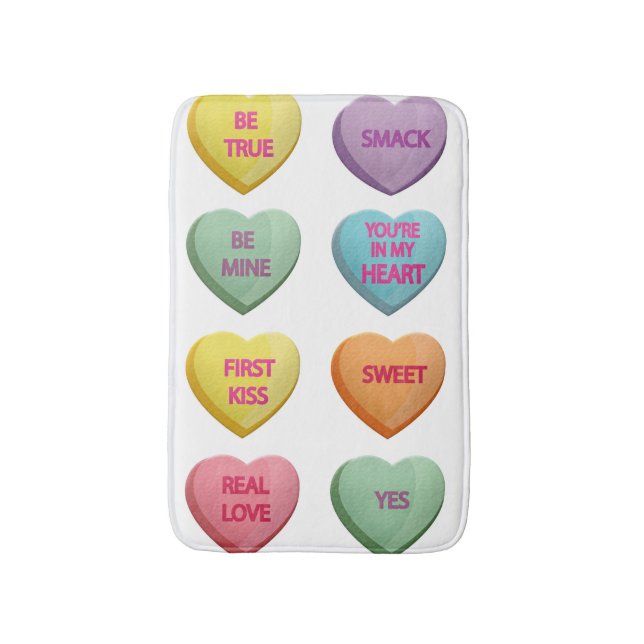 Candy Hearts Sweet Valentine Liebe Nachrichten Badematte (Vorderseite Vertikal)